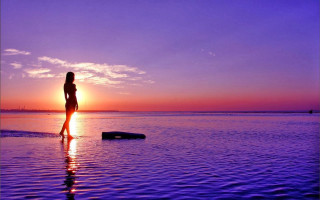 Woman beach sunset sun water - the background and a body of water free wallpaper