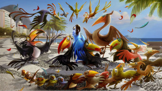 Woman birds flying surrounded painting - a surrealist painting free wallpaper