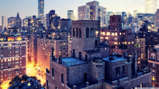 City skyline clock tower night 3 - ashcan school free wallpaper