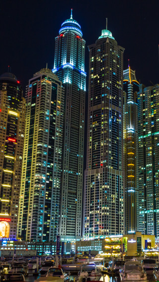 Boats harbor night city skyline - arie smit free wallpaper
