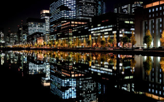 City skyline river nighttime lights 2 - neoism free wallpaper