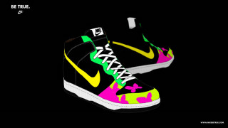 Sneakers black background yellow pink - design free wallpaper
