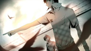 Man pointing fence birds flying - analytical art free wallpaper