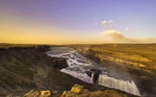 Waterfall field sky clouds river - bálint kiss free wallpaper