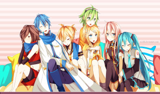 Anime girls sitting bed pink - a bed together free wallpaper