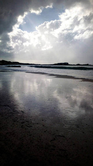 Beach water clouds person walking - australian tonalism free wallpaper