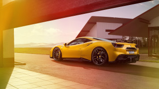 Yellow sports car red roof 2 - the side of the road free wallpaper
