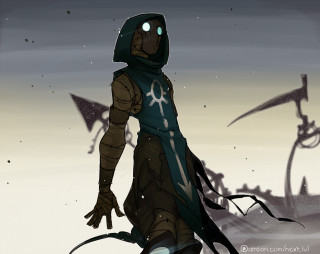 Cartoon hooded person sword sky - eldritch free wallpaper