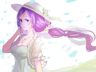 Woman purple hair hat holding - impressionism free wallpaper
