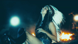 Woman feathered headdress motorcycle night - goddess free wallpaper
