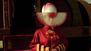 Woman red outfit fan flower - afrofuturism free wallpaper