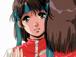 Girl longhair redshirt hands chest - her chest free wallpaper