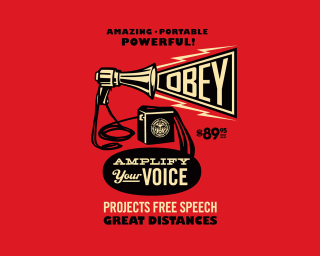 Red poster black white speaker - dystopian art free wallpaper