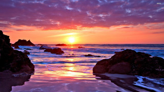 Sunset ocean rocks water person - rock and water free wallpaper