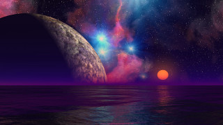 Planet ocean orange sun purple - a purple sky free wallpaper