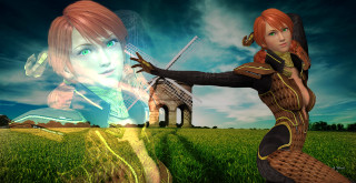 Woman field windmill dress red - a woman in a field free wallpaper