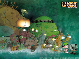 Cartoon group people green monster - its head free wallpaper