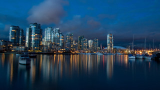 City skyline night boats cloudy - bruce munro free wallpaper