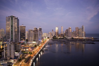 City skyline river night lights 13 - the building and the water free wallpaper