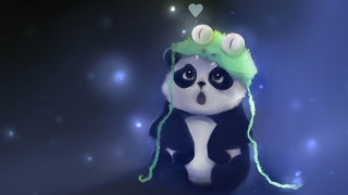 Panda bear green hat blue - cute free wallpaper for desktop