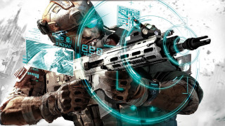 Man holding gun futuristic background - game art free wallpaper