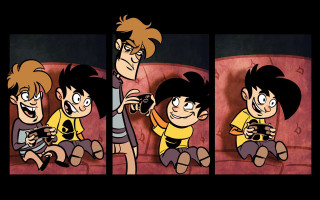 Boy girl couch cellphone camera - video game free wallpaper