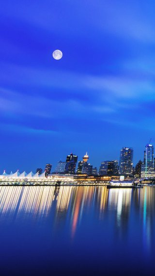 City skyline full moon water 4 - city background free wallpaper