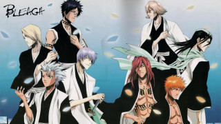 Anime characters group blue background 2 - official art free wallpaper for desktop