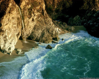 Beach waterfall rocks ocean water - the rock free wallpaper