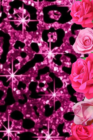Pink rose border glitter stars - glitter free wallpaper