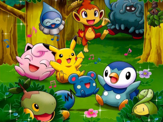 Pokemon forest music notes trees - a group of pokemons free wallpaper