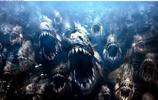 Large sharks open mouths teeth - damien hirst free wallpaper