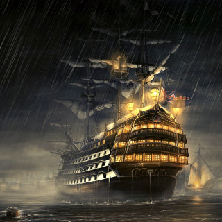 Ship ocean lights sails smoke - free ship wallpaper