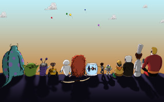 Group people table laptop balloons - balloon free wallpaper