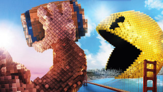 Large yellow building giant face - 2 d game art free wallpaper