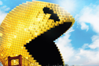 Giant yellow building face bridge - imax free wallpaper