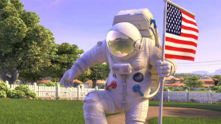 Space suit man flag yard - a fence and trees free wallpaper