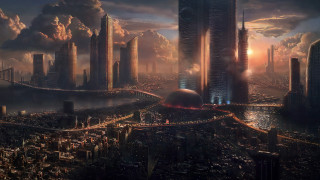 Futuristic city night bridge dome - a futuristic city free wallpaper