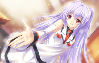 Girl purple hair tie pointing - the air free wallpaper