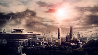 Afrofuturism cityscape sunset mountain bridge - afrofuturism free wallpaper