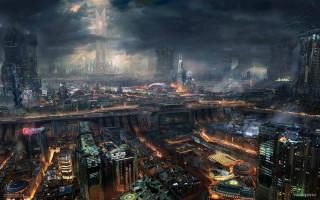 Cityscape tall buildings night lights - craig mullins free wallpaper