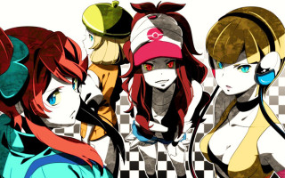 Anime girls checkered background rayonism - a jigsaw puzzle free wallpaper for desktop