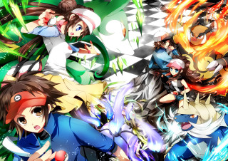 Anime characters checkered background green - 2 d game art free wallpaper
