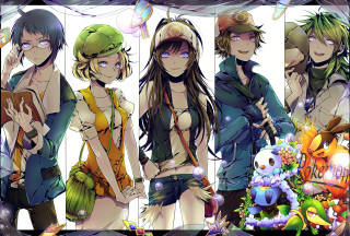 Anime characters group white background 11 - a blue border free wallpaper