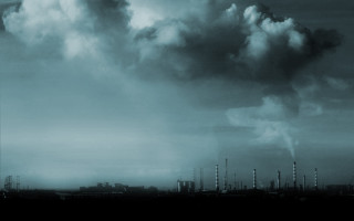 Factory black white smoke stacks - dahlov ipcar free wallpaper