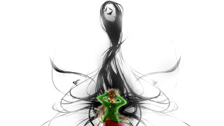 Woman green dress dancing hair - the wind free wallpaper