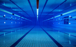 Blue pool tiled floors sky - synchromism free wallpaper