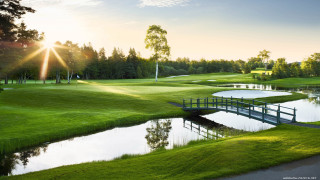 Bridge pond golf sunset nature - a golf course free wallpaper
