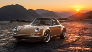 Tan porsche desert road mountains - golden free wallpaper