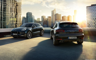 Porsche cayens city street sunset - the sun free wallpaper